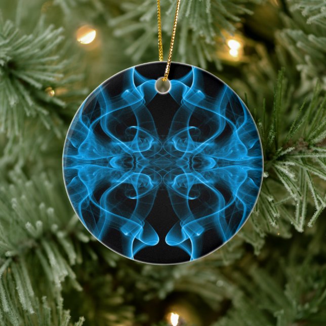 Ethereal Blue Smoke Abstract Art Ceramic Ornament (Tree)
