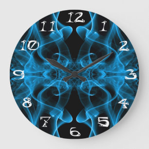 Ethereal Blue Smoke Abstract Art Large Clock