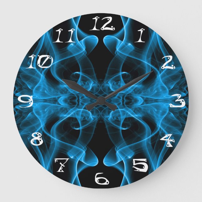 Ethereal Blue Smoke Abstract Art Large Clock (Front)
