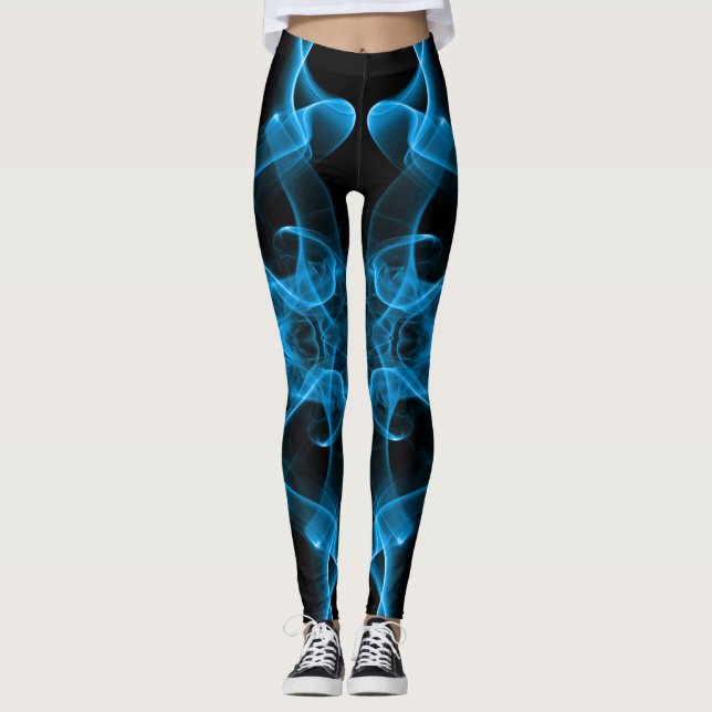 Ethereal Blue Smoke Abstract Art Leggings (Front)
