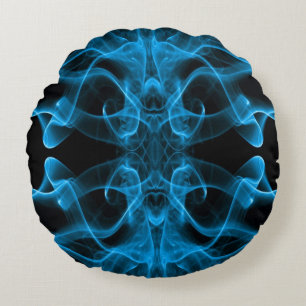 Ethereal Blue Smoke Abstract Art Round Pillow