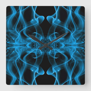 Ethereal Blue Smoke Abstract Art Square Wall Clock