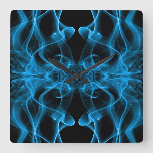 Ethereal Blue Smoke Abstract Art Square Wall Clock (Front)
