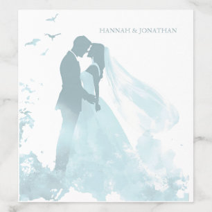 Ethereal Blue Watercolor Bride & Groom Wedding Envelope Liner