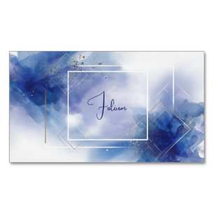 Ethereal Blue Watercolor Gold Geometric Business Card Magnet