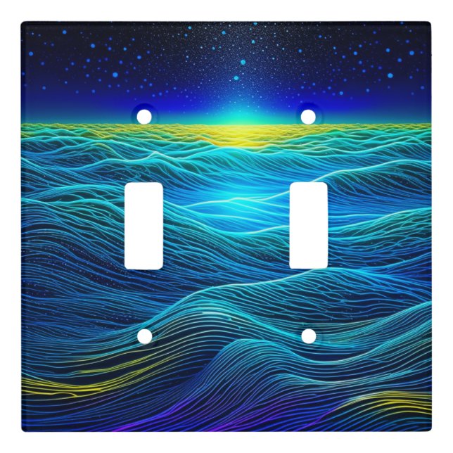 Ethereal Blue Waves and Ocean Sunset Light Switch Cover (Front)