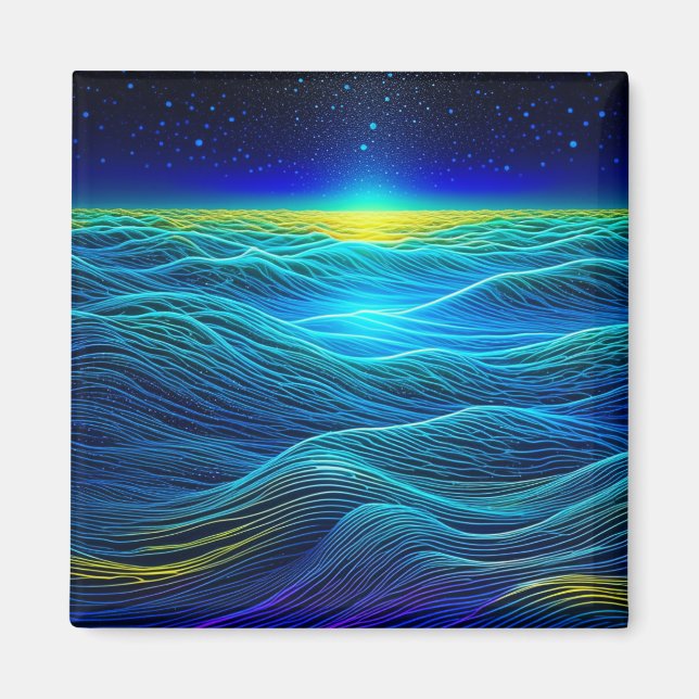 Ethereal Blue Waves and Ocean Sunset Magnet (Front)