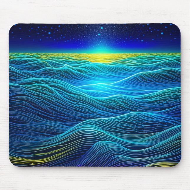 Ethereal Blue Waves and Ocean Sunset Mouse Pad (Front)
