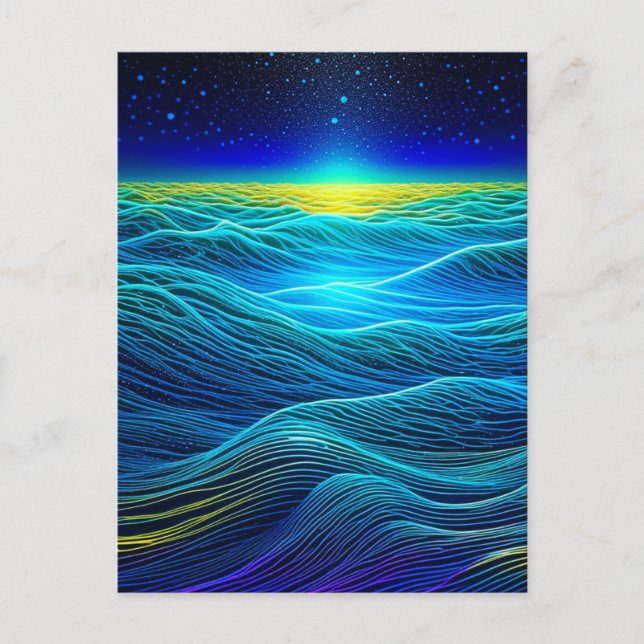 Ethereal Blue Waves and Ocean Sunset Postcard (Front)