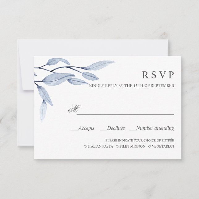 Ethereal Blue | WEDDING RSVP MEAL CHOICE Card (Front)