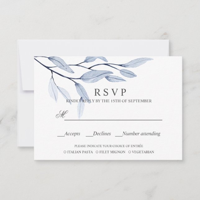 Ethereal Blue | WEDDING RSVP MEAL CHOICE Card (Front)