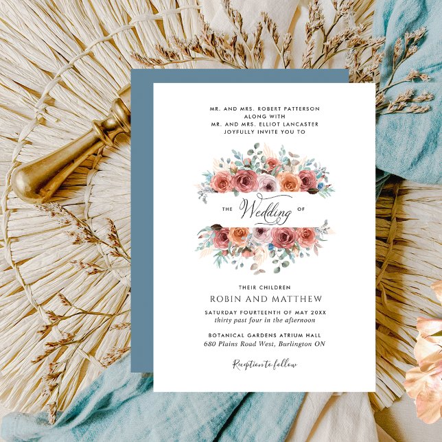 "Ethereal" Blush, Peach and Blue Floral Wedding Invitation (Creator Uploaded)