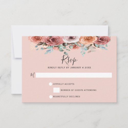 Ethereal Blush Peach  Blue Mint Floral RSVP