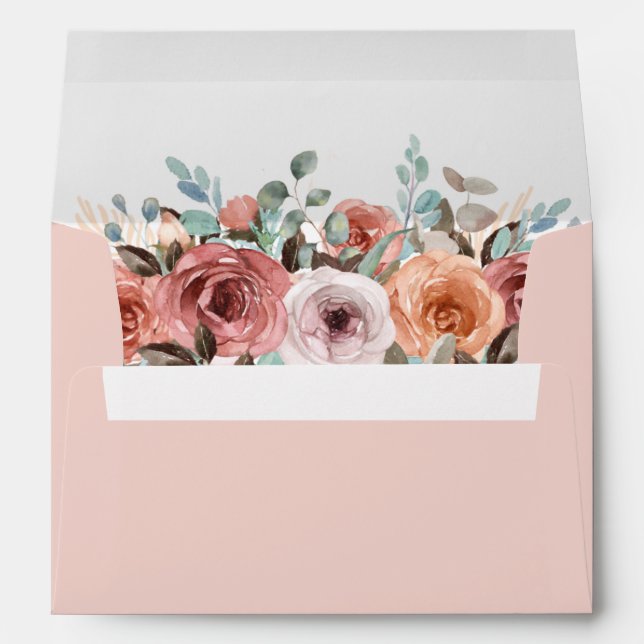 Ethereal Blush Peach Floral, Elegant Script, Envelope (Back (Bottom))