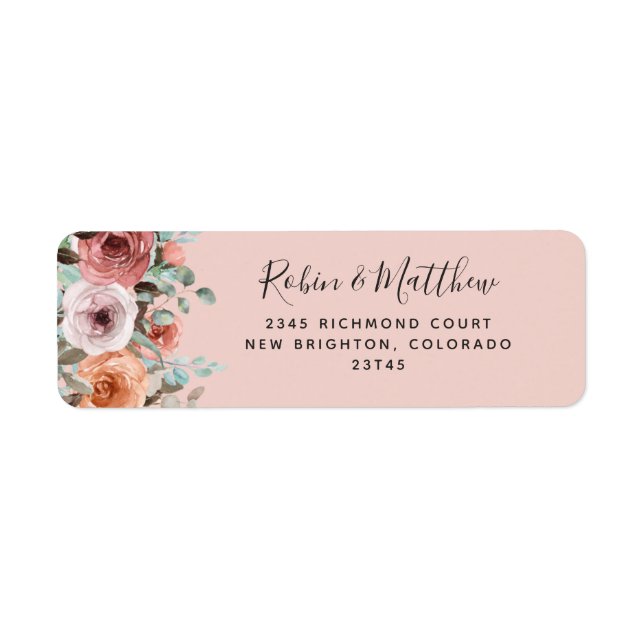 Ethereal Blush Peach Floral Return Address Label (Front)