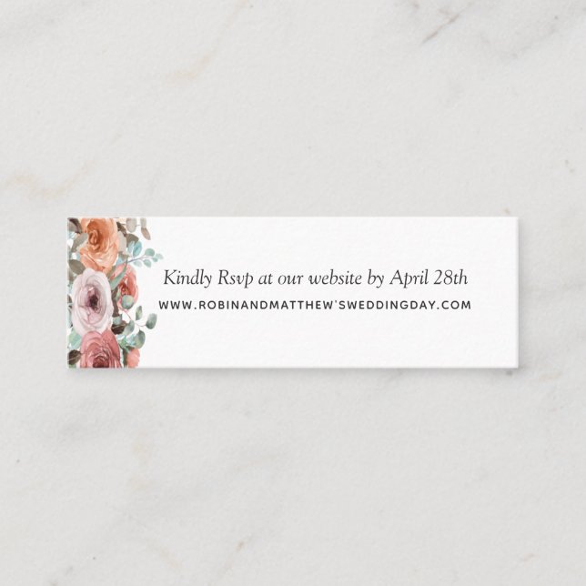 Ethereal Blush Peach Floral Website Rsvp Mini Business Card (Front)