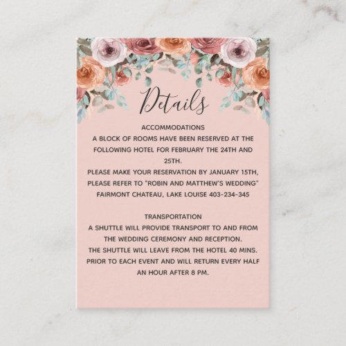 Ethereal Blush Peach Floral Wedding Insert Enclosure Card