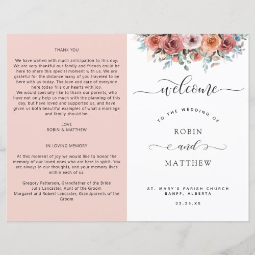 Ethereal Blush Peach Floral Wedding Program