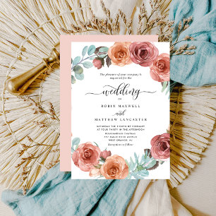 Ethereal Blush Peach Mint Floral Encircle Wedding Invitation