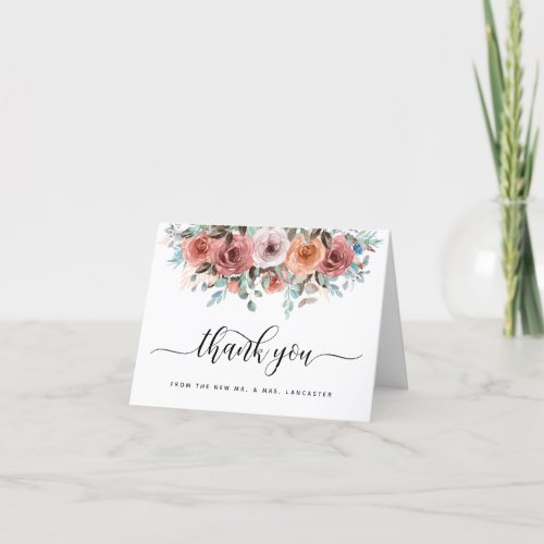 Ethereal Blush Peach Mint Floral Thank You Card