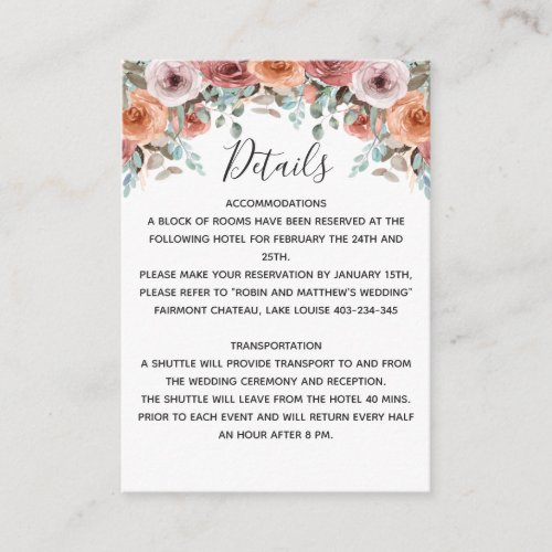 Ethereal Blush Peach Watercolor Floral Details Enclosure Card