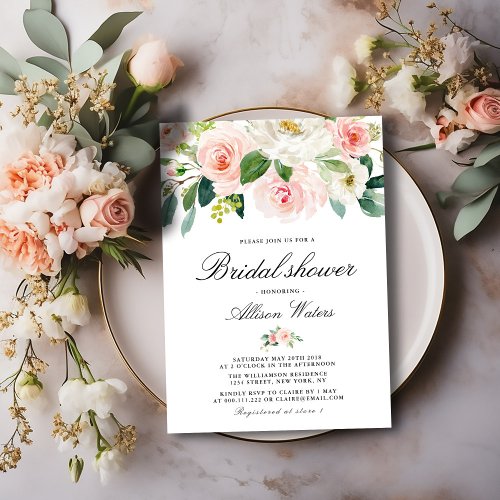 Ethereal blush pink floral Bridal shower Invitation