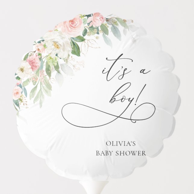 Ethereal Blush Pink Roses Baby Shower It's A Boy Balloon (Back)