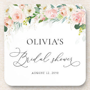 Ethereal Blush Pink Roses Bridal Shower Coasters