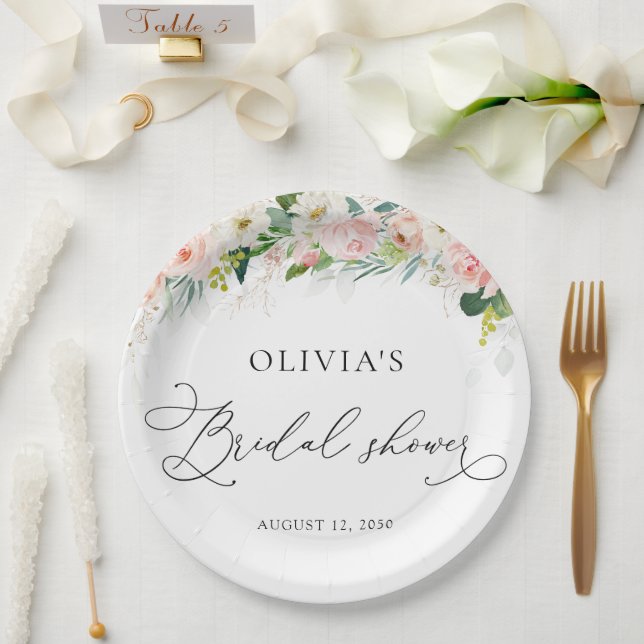 Ethereal Blush Pink Roses Bridal Shower  Paper Plates (Wedding)