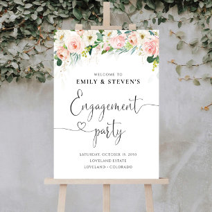 Ethereal Blush Pink Roses Engagement Party Foam Board