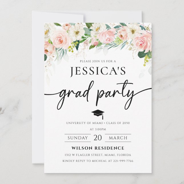 Ethereal Blush Pink Roses Graduation Invitation (Front)