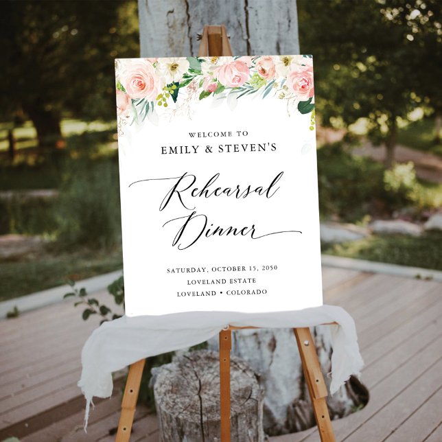 Ethereal Blush Pink Roses Rehearsal Dinner  Foam Board (Creator Uploaded)