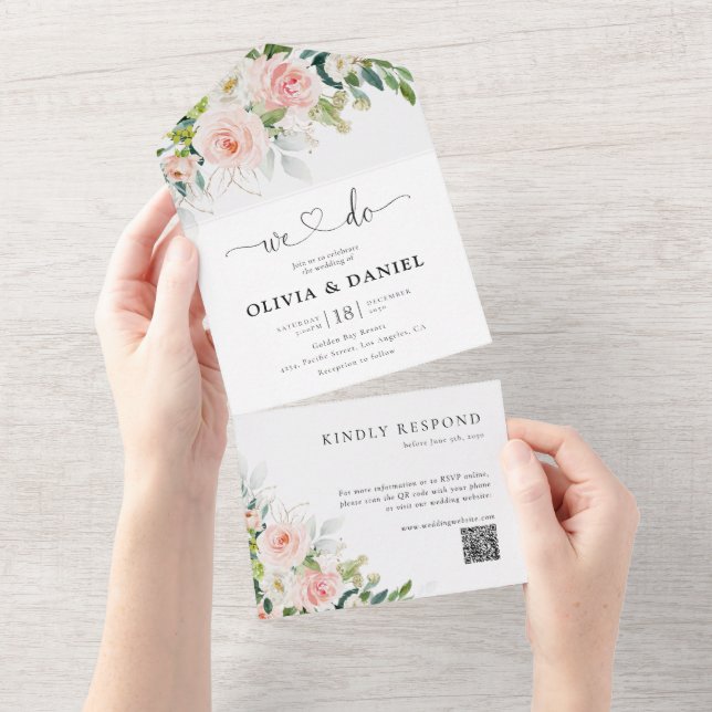 Ethereal Blush Pink Roses Wedding  All In One Invitation (Tearaway)