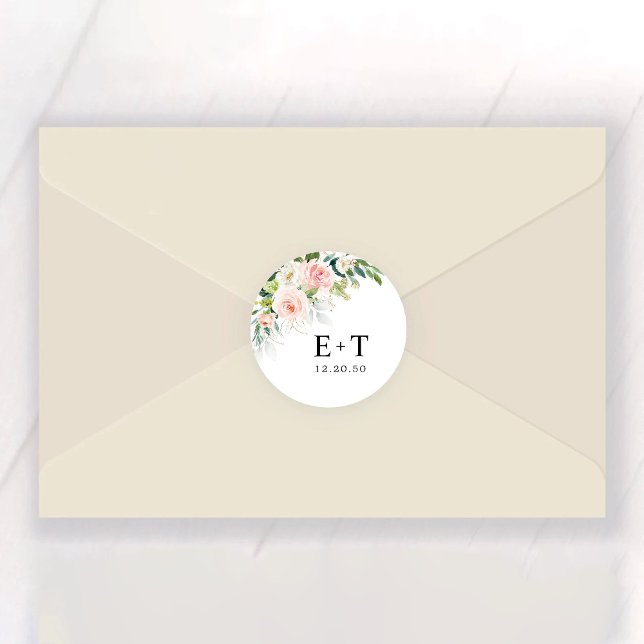 Ethereal Blush Pink Roses Wedding Classic Round Sticker (Creator Uploaded)