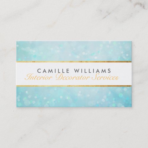 ETHEREAL BOKEH pattern elegant gold strip blue Business Cards