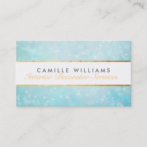Customizable ETHEREAL BOKEH pattern elegant gold strip blue Business Cards
