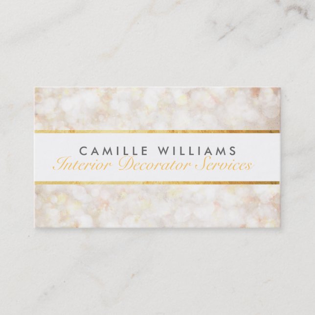 ETHEREAL BOKEH pattern elegant gold strip cream Business Card (Front)
