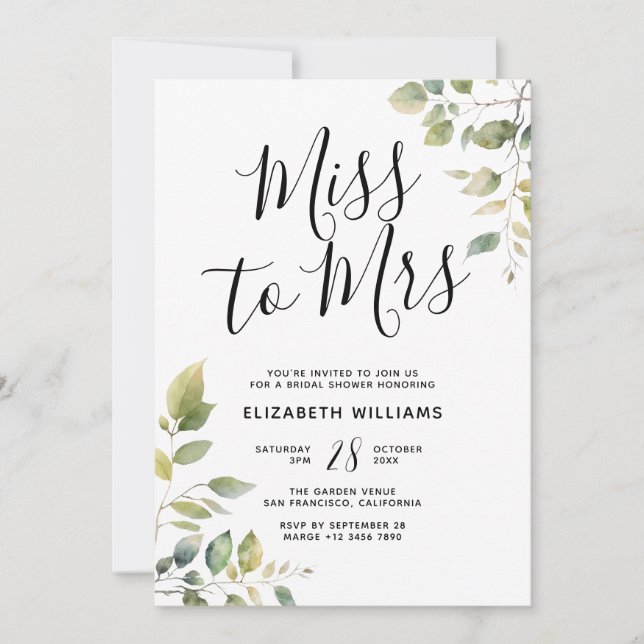 Ethereal Branches Miss To Mrs Bridal Shower Party Invitation (Front)