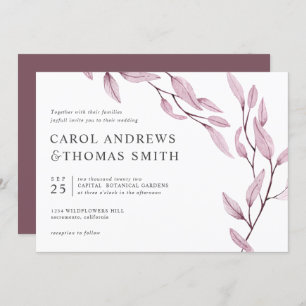 Ethereal Burgundy Chic Botanical Leaves wedding Invitation