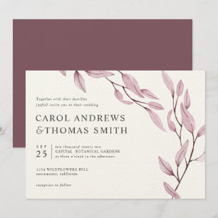 Ethereal Burgundy Chic Botanical Leaves wedding Invitation