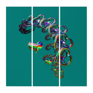 Ethereal Cascade of Hearts Triptych