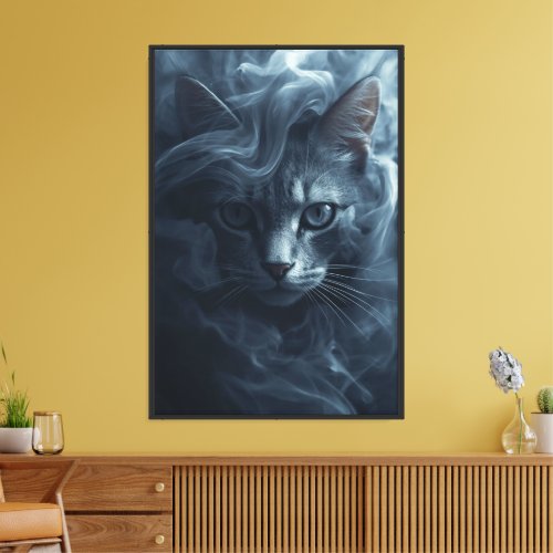 Ethereal Cat in Smoke & Mist – Mystical Canvas Print