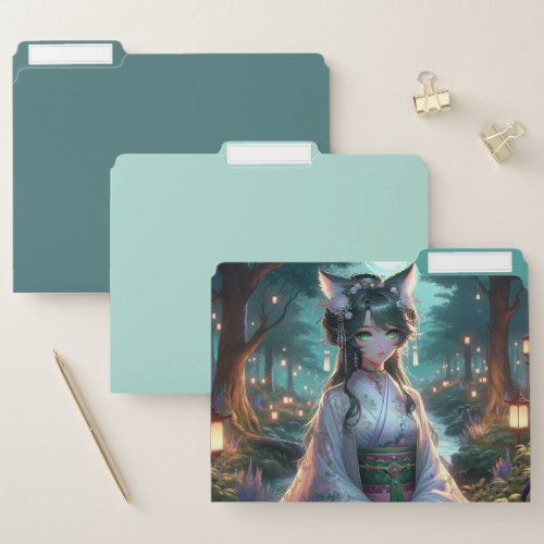 Ethereal Catgirl Amidst Forest Lanterns Accent File Folder