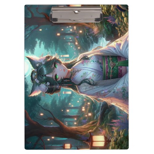 Ethereal Catgirl Amidst Forest Lanterns Clipboard