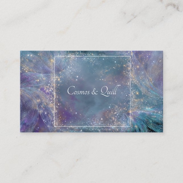 Ethereal Celestial Abstract Light Swirls Glitter Business Card (Front)