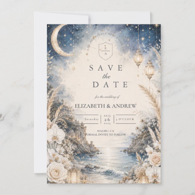Ethereal Celestial Beach Wedding Save The Date (Front)