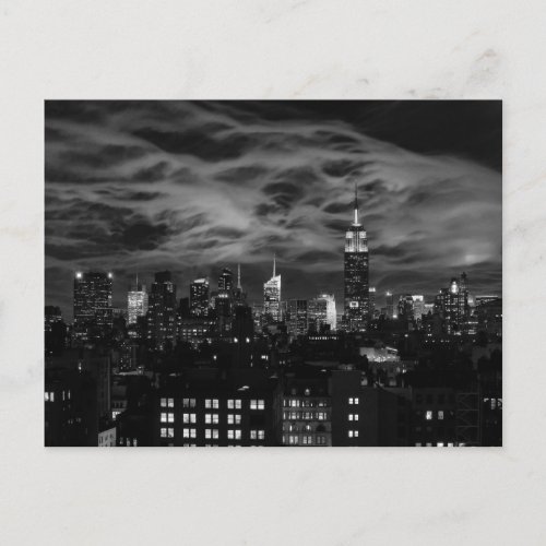 Ethereal Clouds NYC Skyline Emp St Bldg BW Postcard