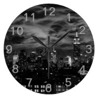 Ethereal Clouds: NYC Skyline, Empire State Bldg BW Large Clock