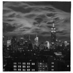 Ethereal Clouds: NYC Skyline, ESB Black and White Cloth Napkin