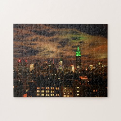 Ethereal Clouds NYC Skyline ESB Black and White Jigsaw Puzzle